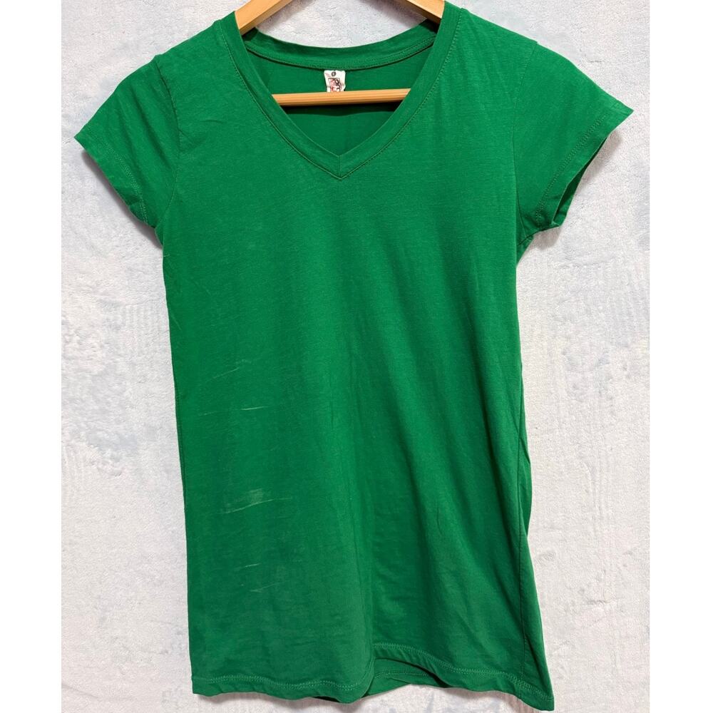 PRO CLUB Ladies Green V-Neck Short Sleeve T-Shirt Size L